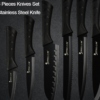 Stainless Steel Kitchen Knives 6 Piece Set Sharp Black Blade ABS+TPR Handle Knife Meat Fish Fruit Cooking Accessories
